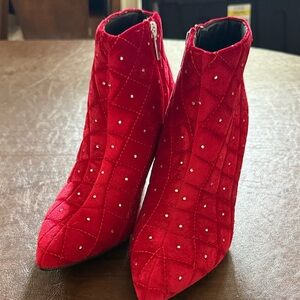 Elegant Red Quilted Ankle Booties